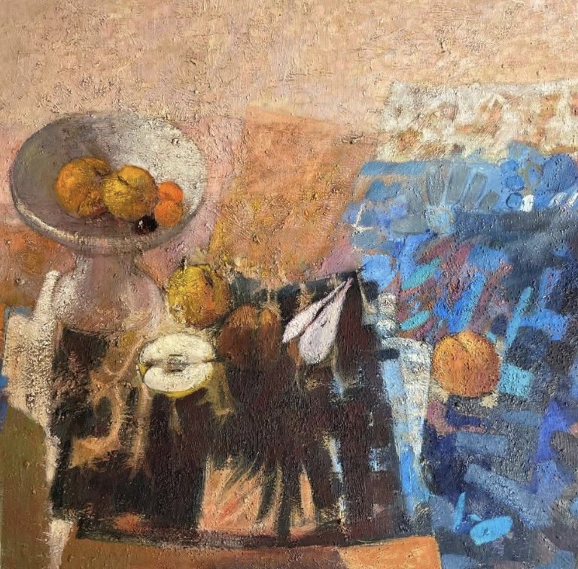 La coupe de fruits. Grande huile sur panneau.130 x 90cm. ANGE TOMASELLI-photo-3