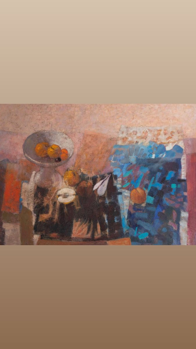 La coupe de fruits. Grande huile sur panneau.130 x 90cm. ANGE TOMASELLI-photo-4