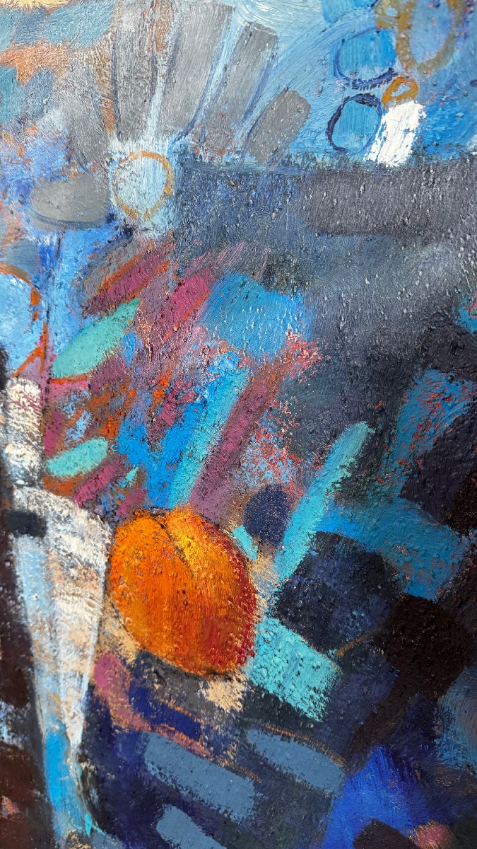 La coupe de fruits. Grande huile sur panneau.130 x 90cm. ANGE TOMASELLI-photo-3