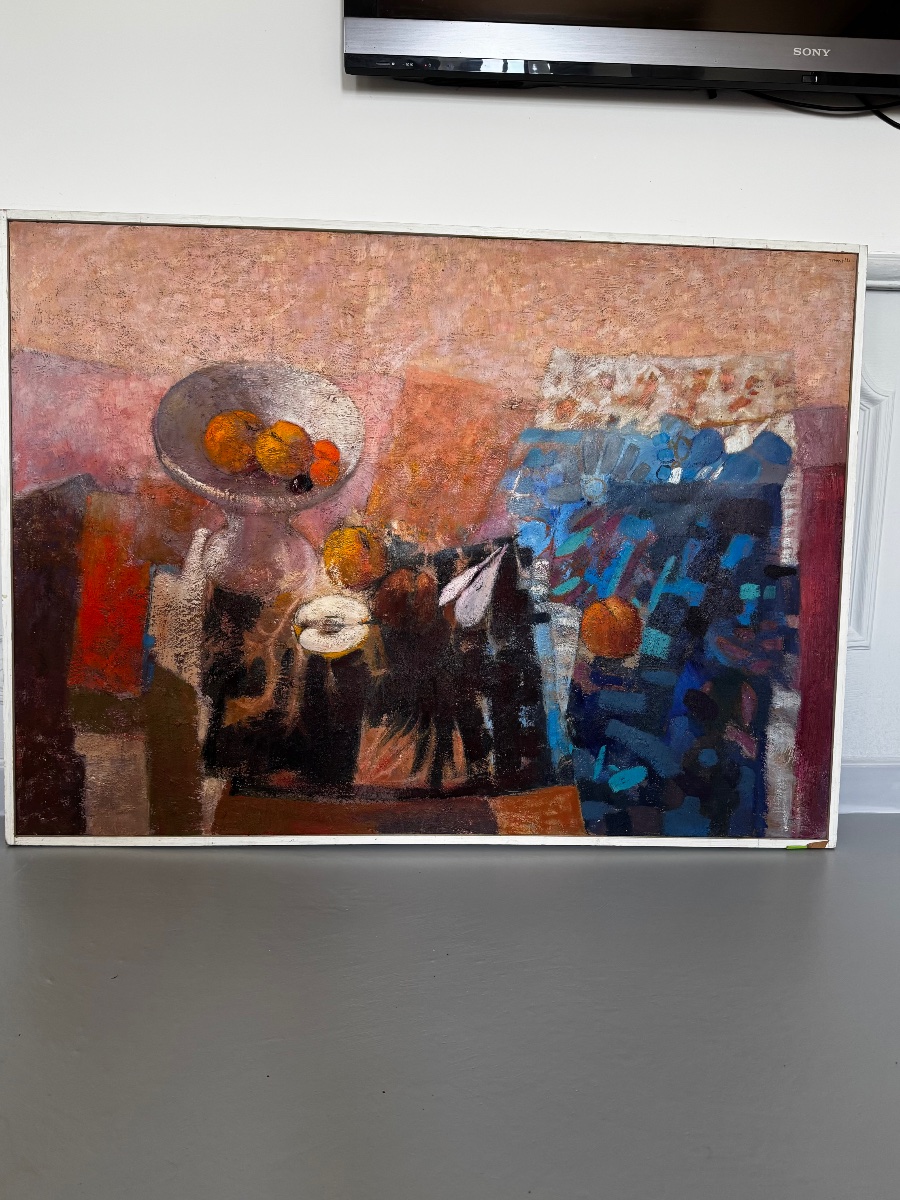 La coupe de fruits. Grande huile sur panneau.130 x 90cm. ANGE TOMASELLI-photo-6