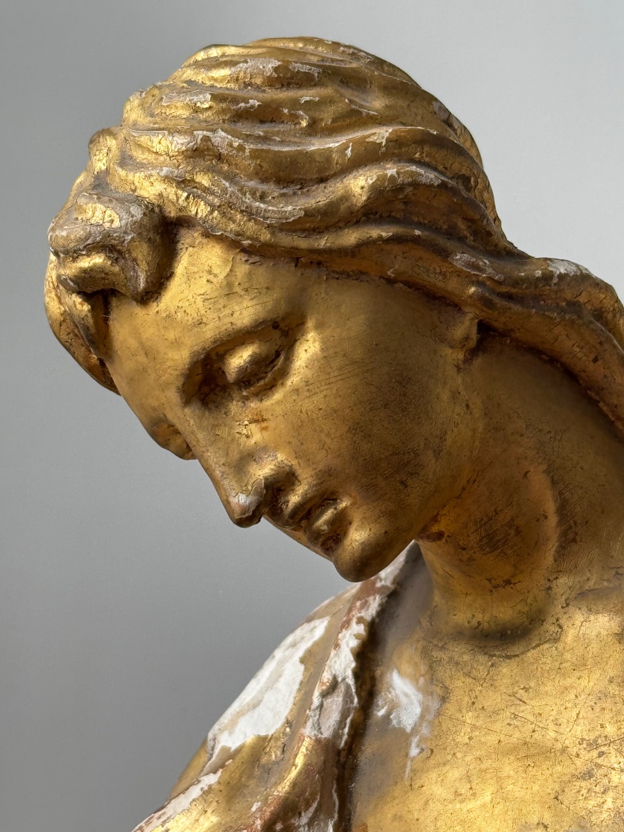 Pair Of Adoring Angels. Gilt Wood. 18th Century. Height: 31 Cm.-photo-3