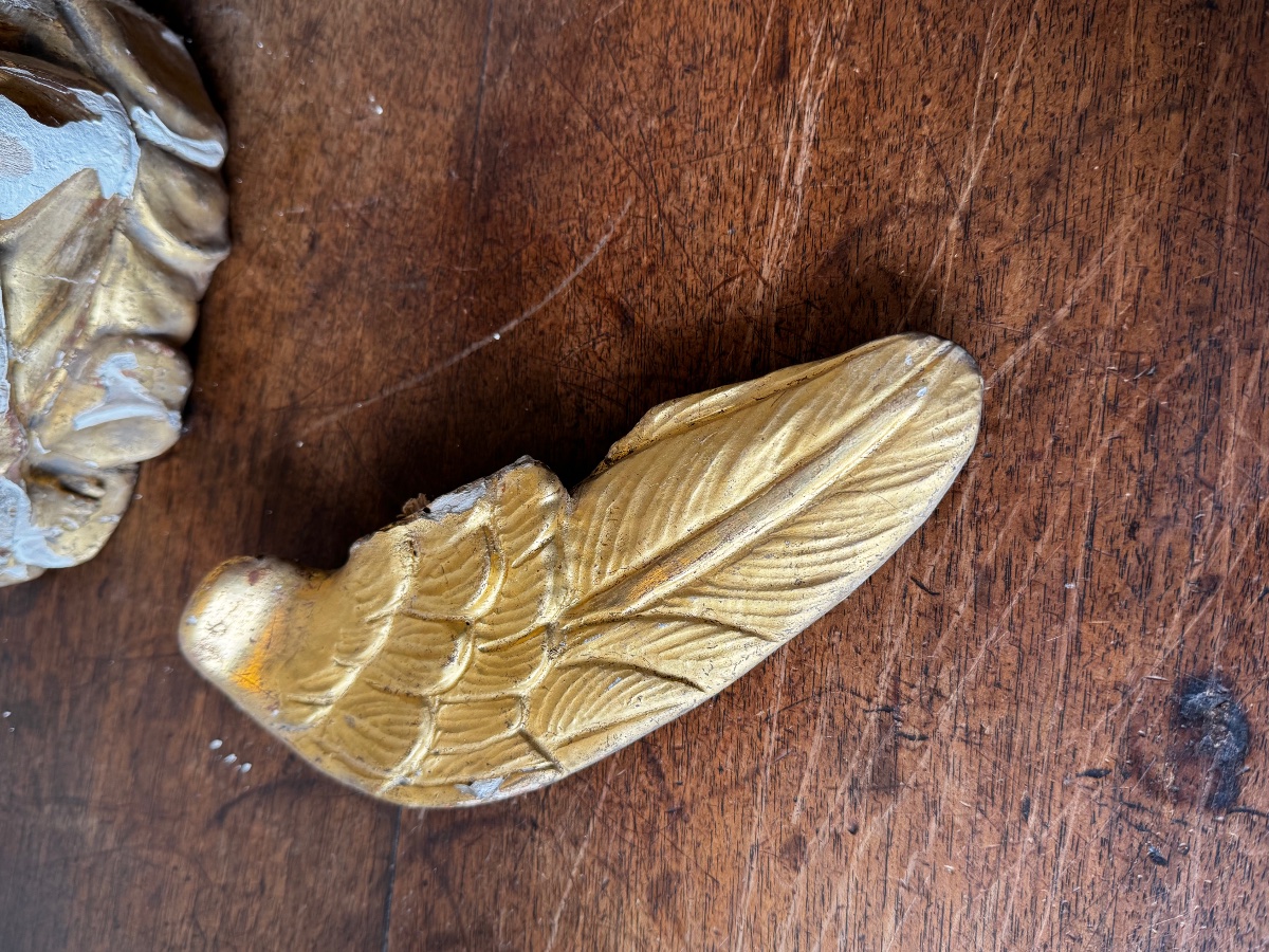 Pair Of Adoring Angels. Gilt Wood. 18th Century. Height: 31 Cm.-photo-5