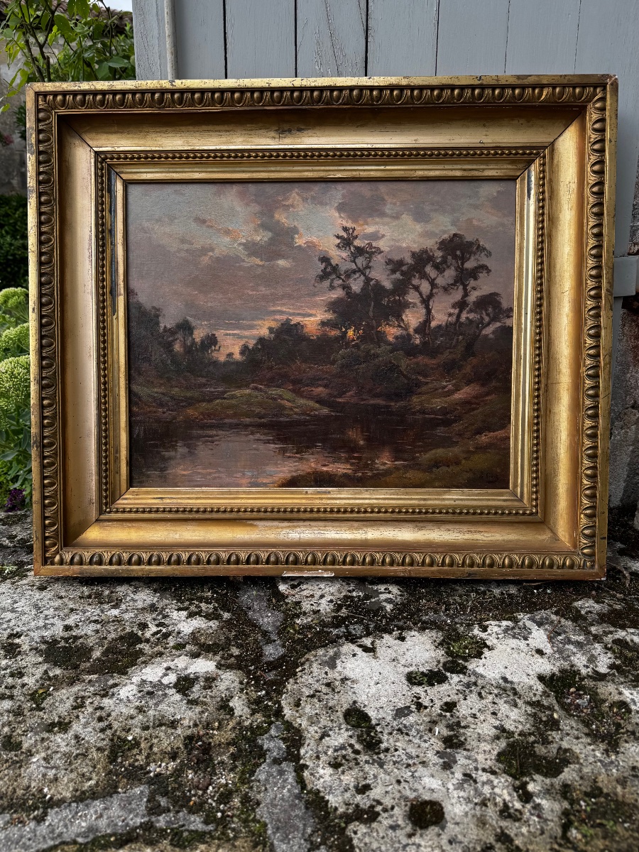 Louis Marius Gueit 1877-1956 L'aube dans les Landes  signé Hsp 42 x 53cm -photo-2