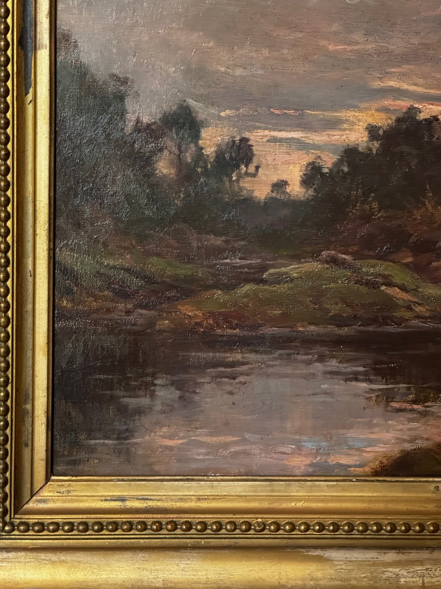 Louis Marius Gueit 1877-1956 L'aube dans les Landes  signé Hsp 42 x 53cm -photo-1