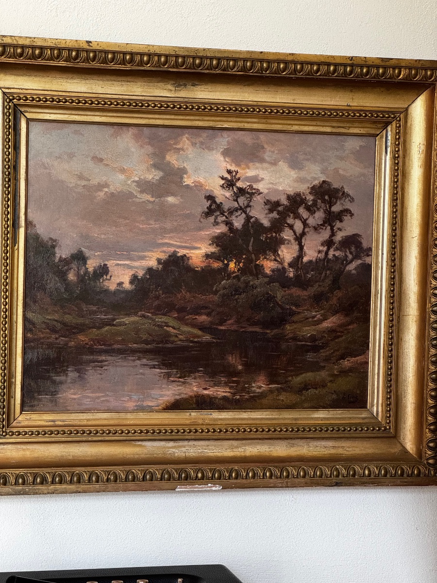 Louis Marius Gueit 1877-1956 L'aube dans les Landes  signé Hsp 42 x 53cm -photo-6