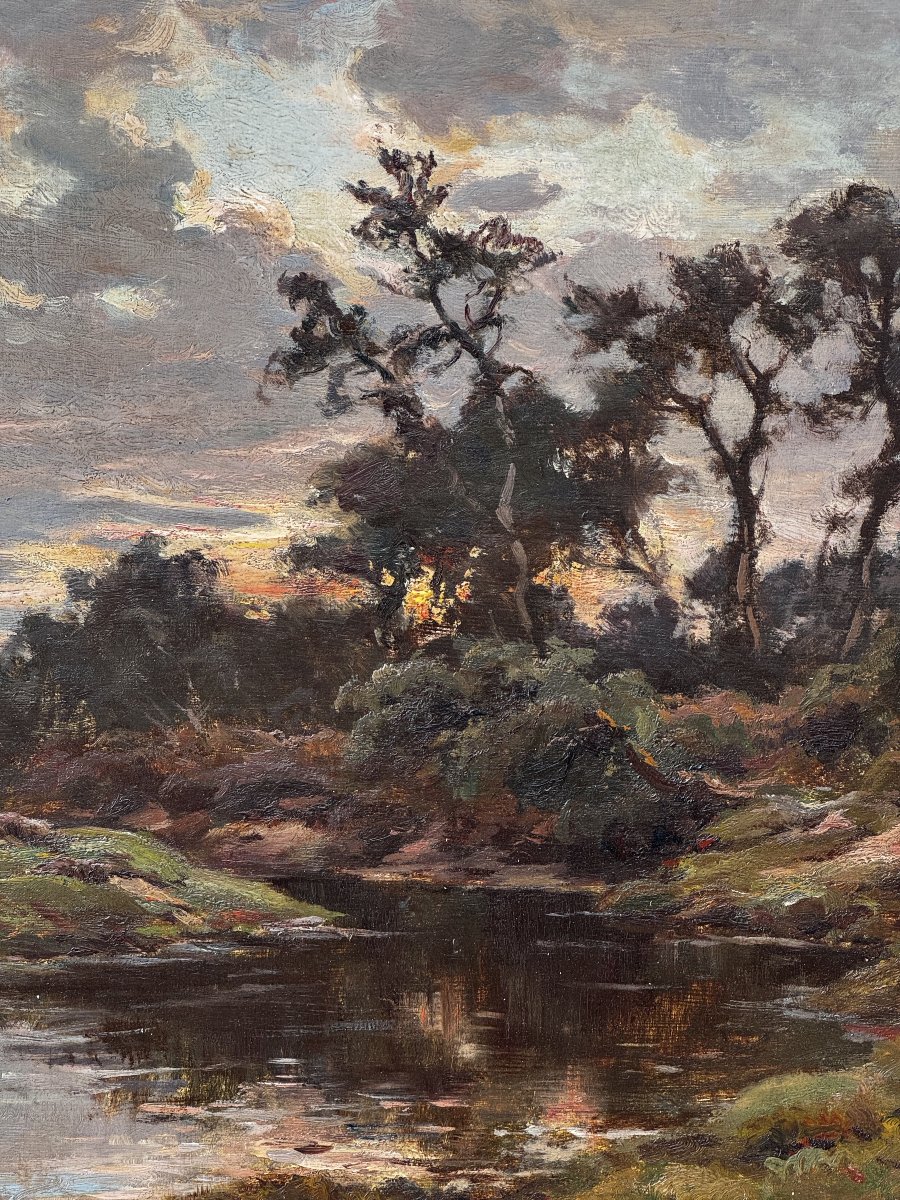 Louis Marius Gueit 1877-1956 L'aube dans les Landes  signé Hsp 42 x 53cm 