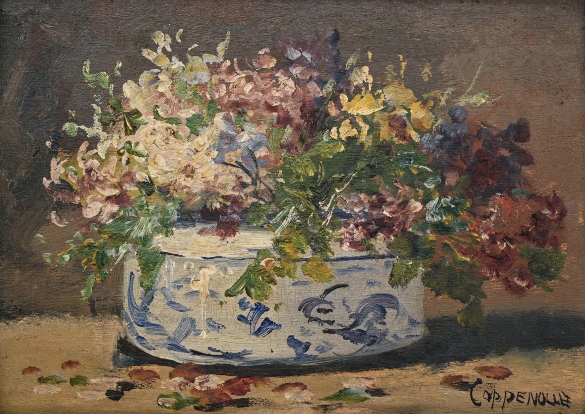 Edmont Van Coppenolle. The Bouquet. Oil On Panel, 15.5 X 22 Cm (31 X 37 Cm With Frame).