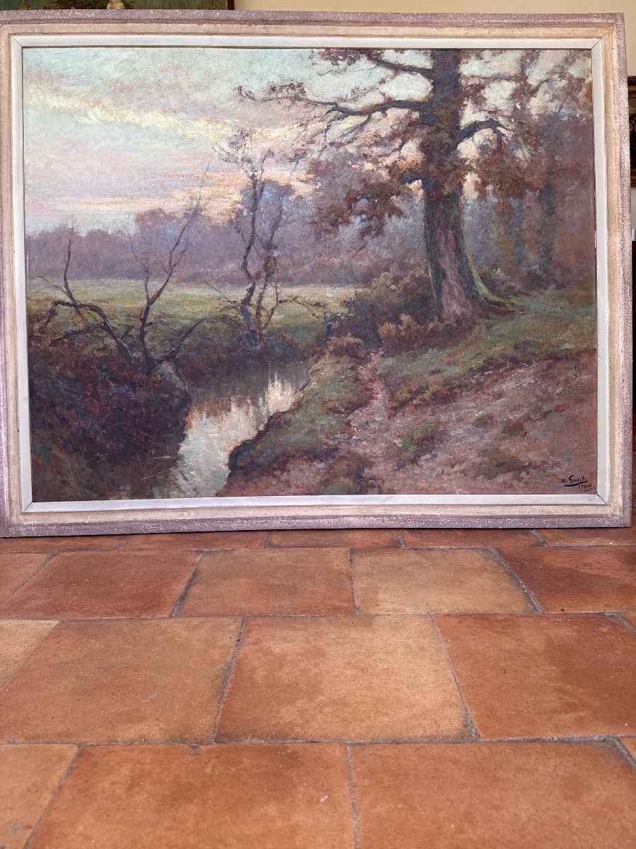 Louis Marius Gueit. The Oak By The Stream. Large Oil On Panel, Measuring 95.5 X 120 Cm (excludi-photo-7