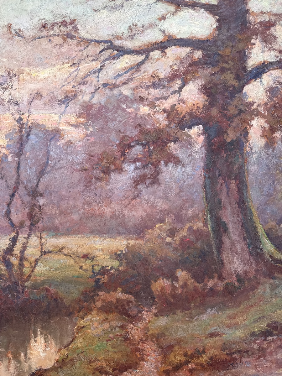 Louis Marius Gueit. The Oak By The Stream. Large Oil On Panel, Measuring 95.5 X 120 Cm (excludi