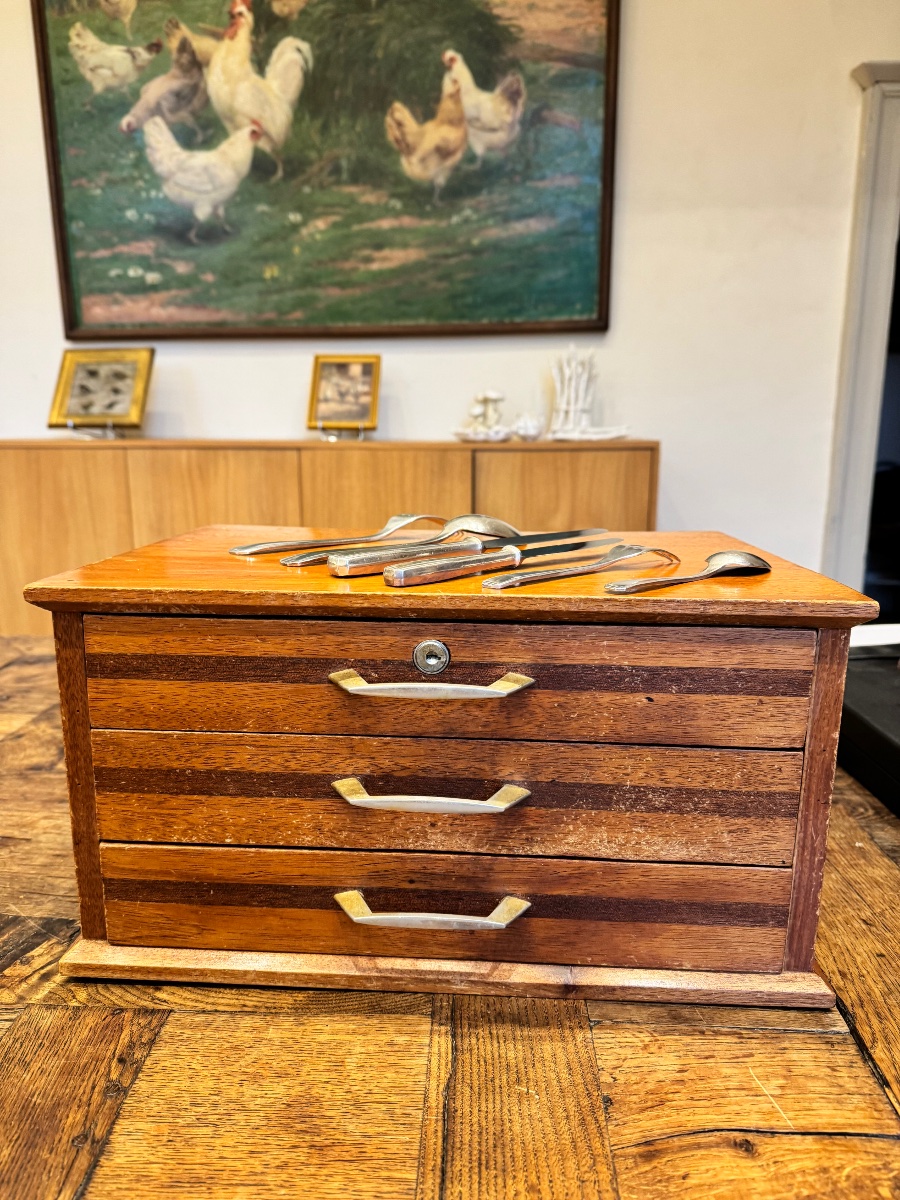 Ménagère alfenide/ christofle ,art deco 58 pièces dans son coffret -photo-3