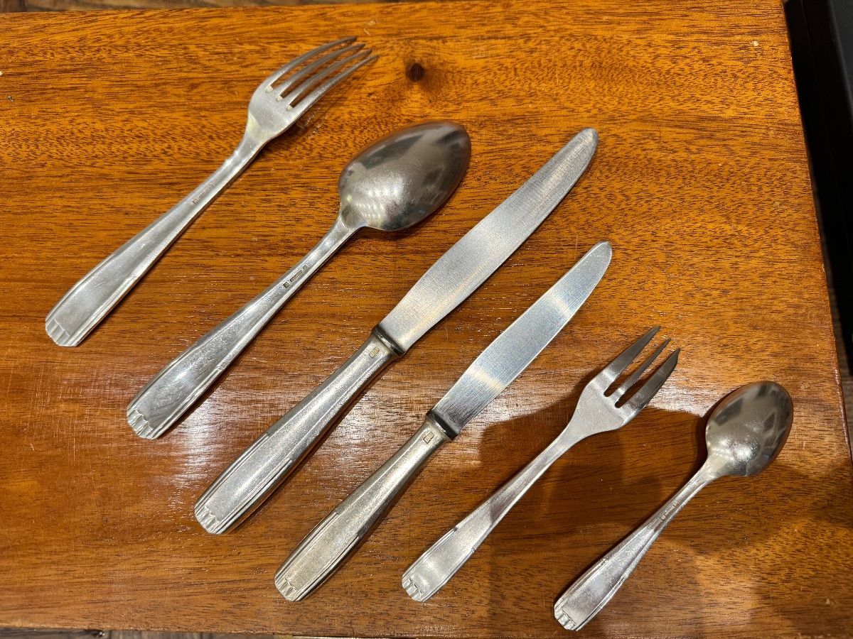 Ménagère alfenide/ christofle ,art deco 58 pièces dans son coffret -photo-4