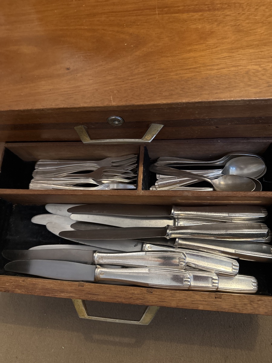 Ménagère alfenide/ christofle ,art deco 58 pièces dans son coffret -photo-6