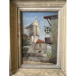 Eglise de Bidart , aquarelle de 1947