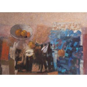 "the Fruit Bowl." Large Oil On Panel. 130 X 90 Cm. Ange Tomaselli