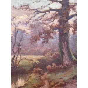 Louis Marius Gueit. The Oak By The Stream. Large Oil On Panel, Measuring 95.5 X 120 Cm (excludi