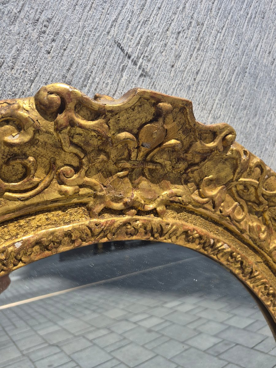 Oval Gilded Wood Mirror, 18th Century.-photo-2