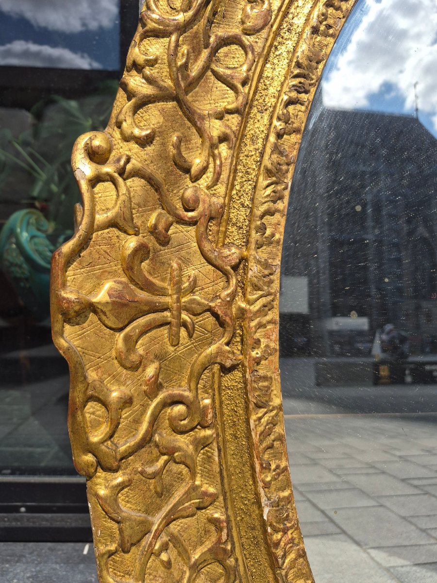 Oval Gilded Wood Mirror, 18th Century.-photo-3