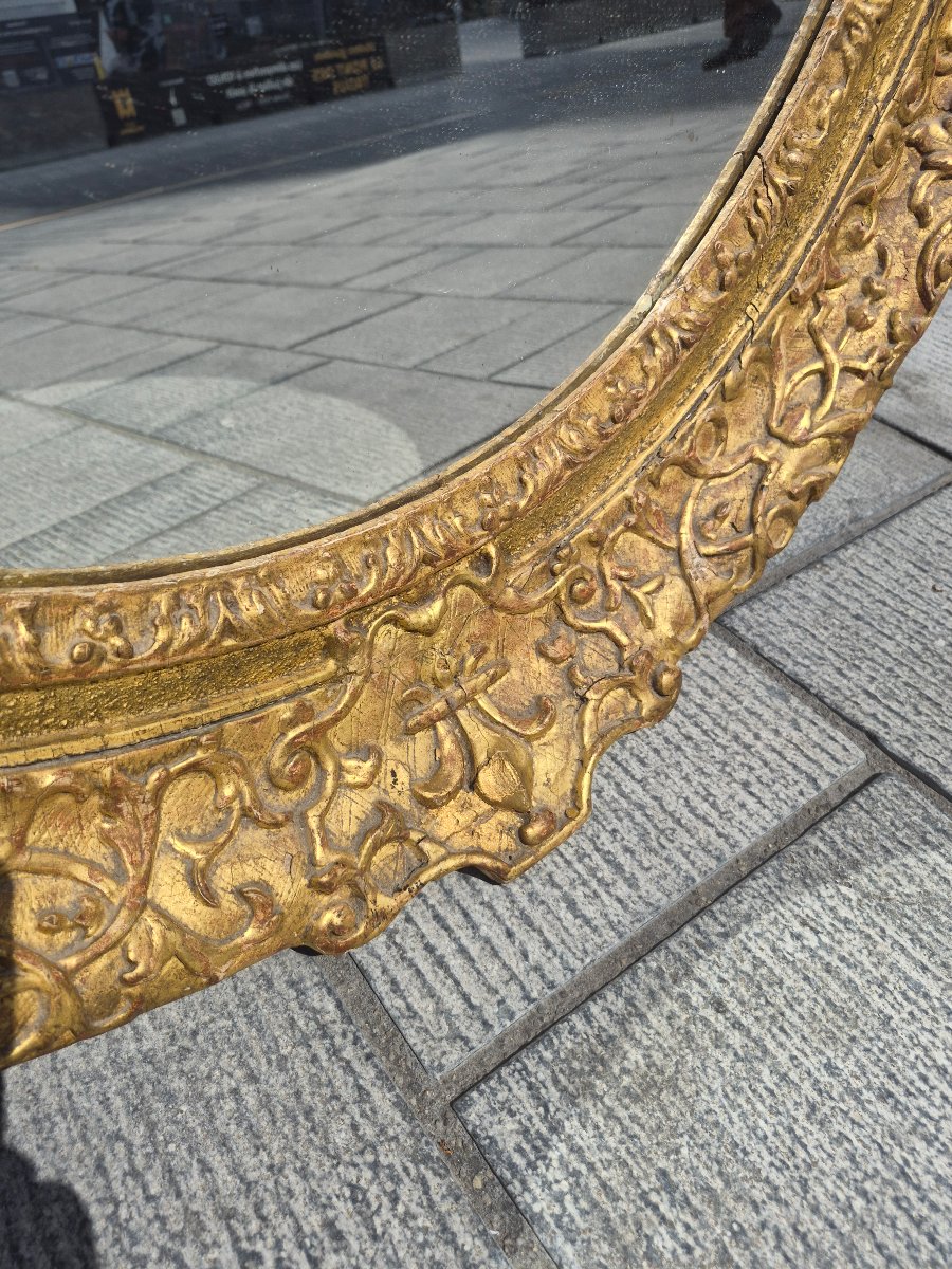 Oval Gilded Wood Mirror, 18th Century.-photo-4