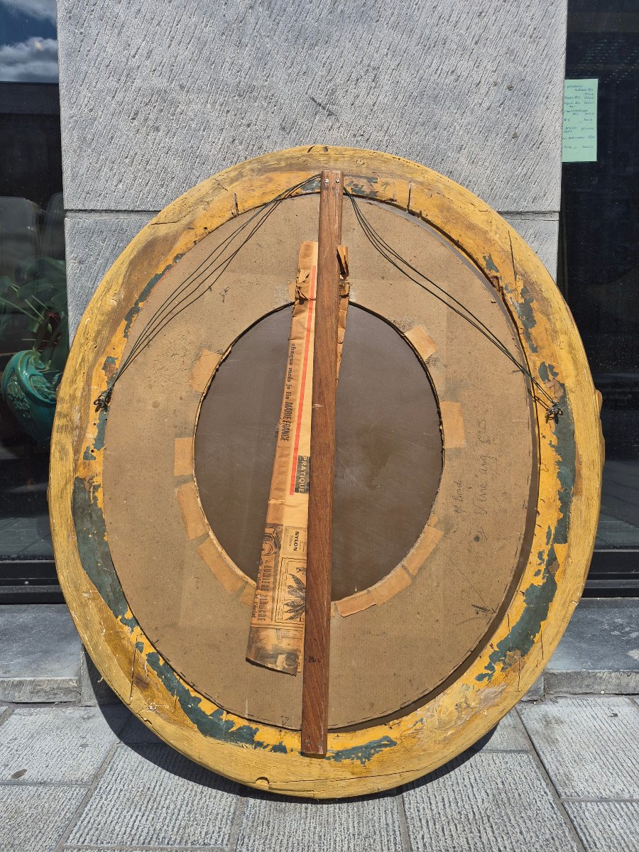 Oval Gilded Wood Mirror, 18th Century.-photo-1