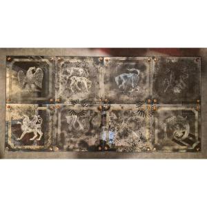 8 plaques de verre miroir églomisé 