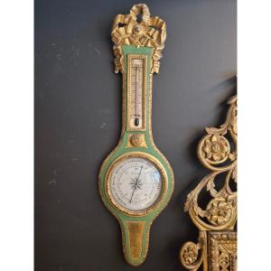 Polychrome Wooden Barometer, 18th Century