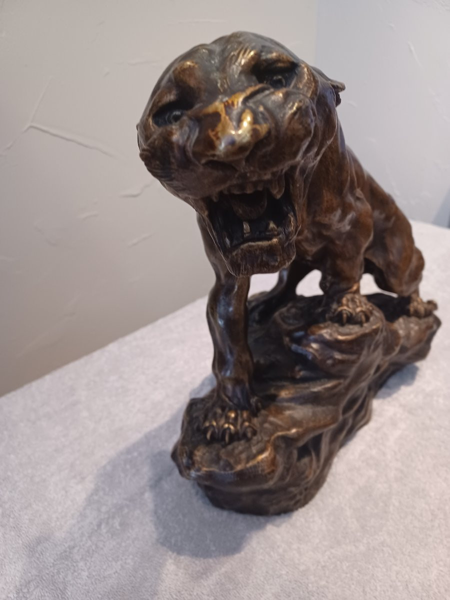 Bronze Sculpture "roaring Lioness" By Thomas Cartier-photo-2