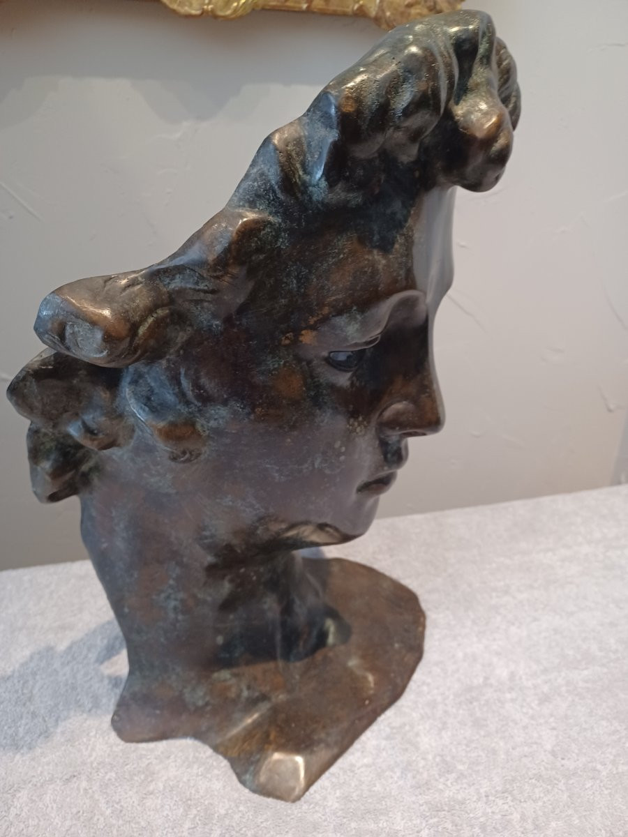 Sculpture bronze , Masque représentant" Alexandre Le Conquérant"-photo-4