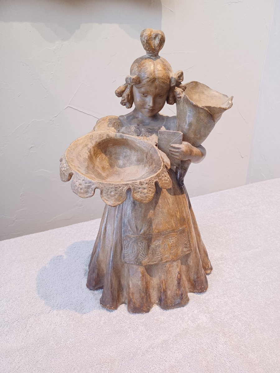 Sculpture terre cuite représentant jeune fille , XXème-photo-2