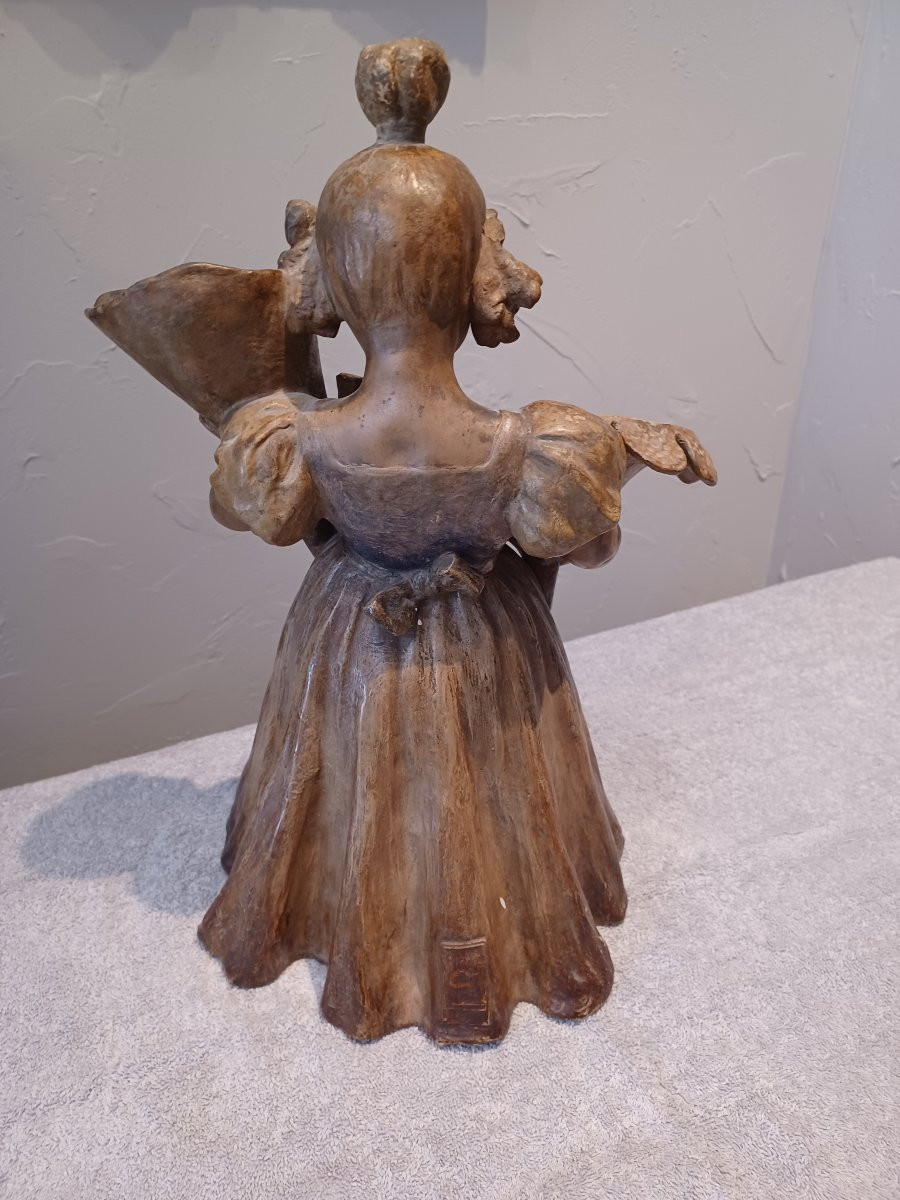 Sculpture terre cuite représentant jeune fille , XXème-photo-3
