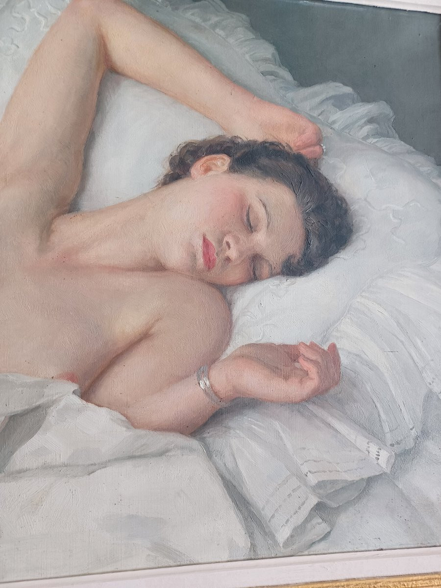 Tableau " Femme nue endormie" par Maurice EHLINGER ( 1896-1981)-photo-2
