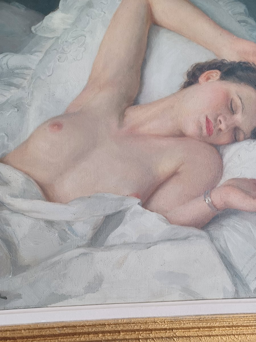 Tableau " Femme nue endormie" par Maurice EHLINGER ( 1896-1981)-photo-3