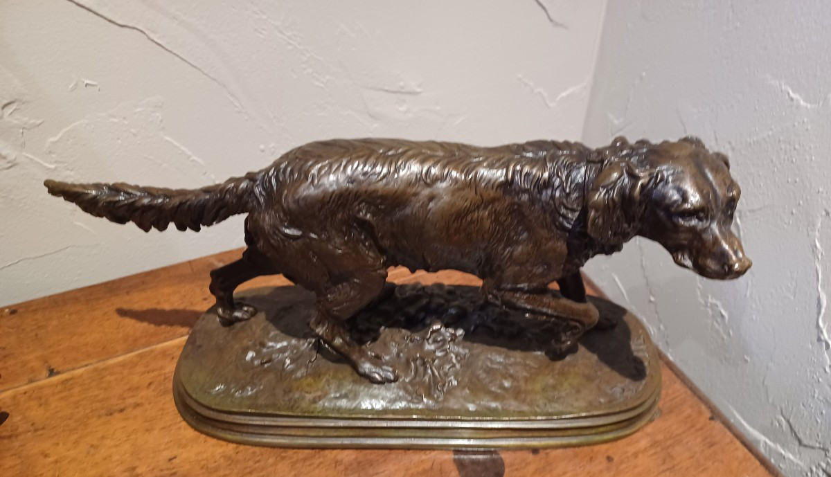 Bronze Sculpture "french Spaniel Dog" By Pierre-jules Mene (1810-1879)