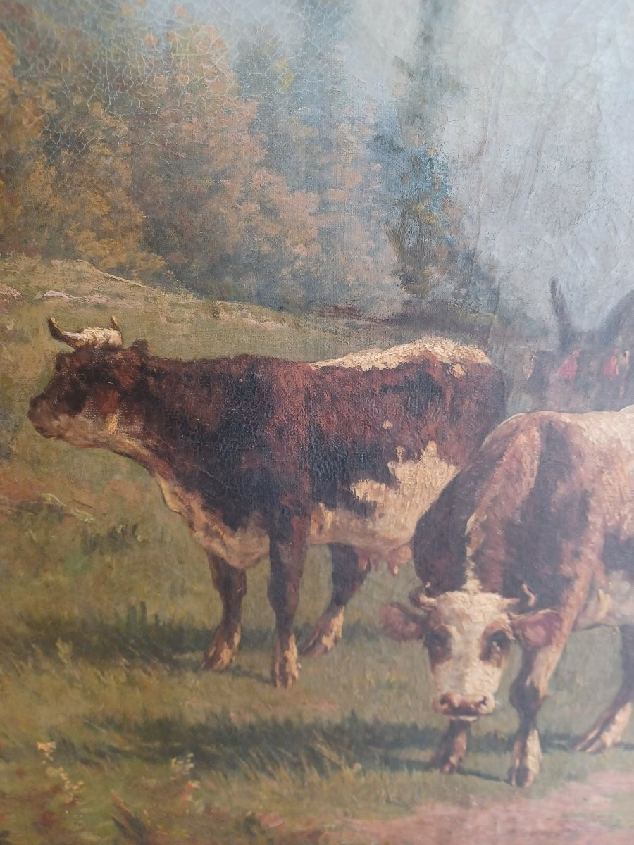 Oil On Canvas, Peasant Scene With Cows-photo-4