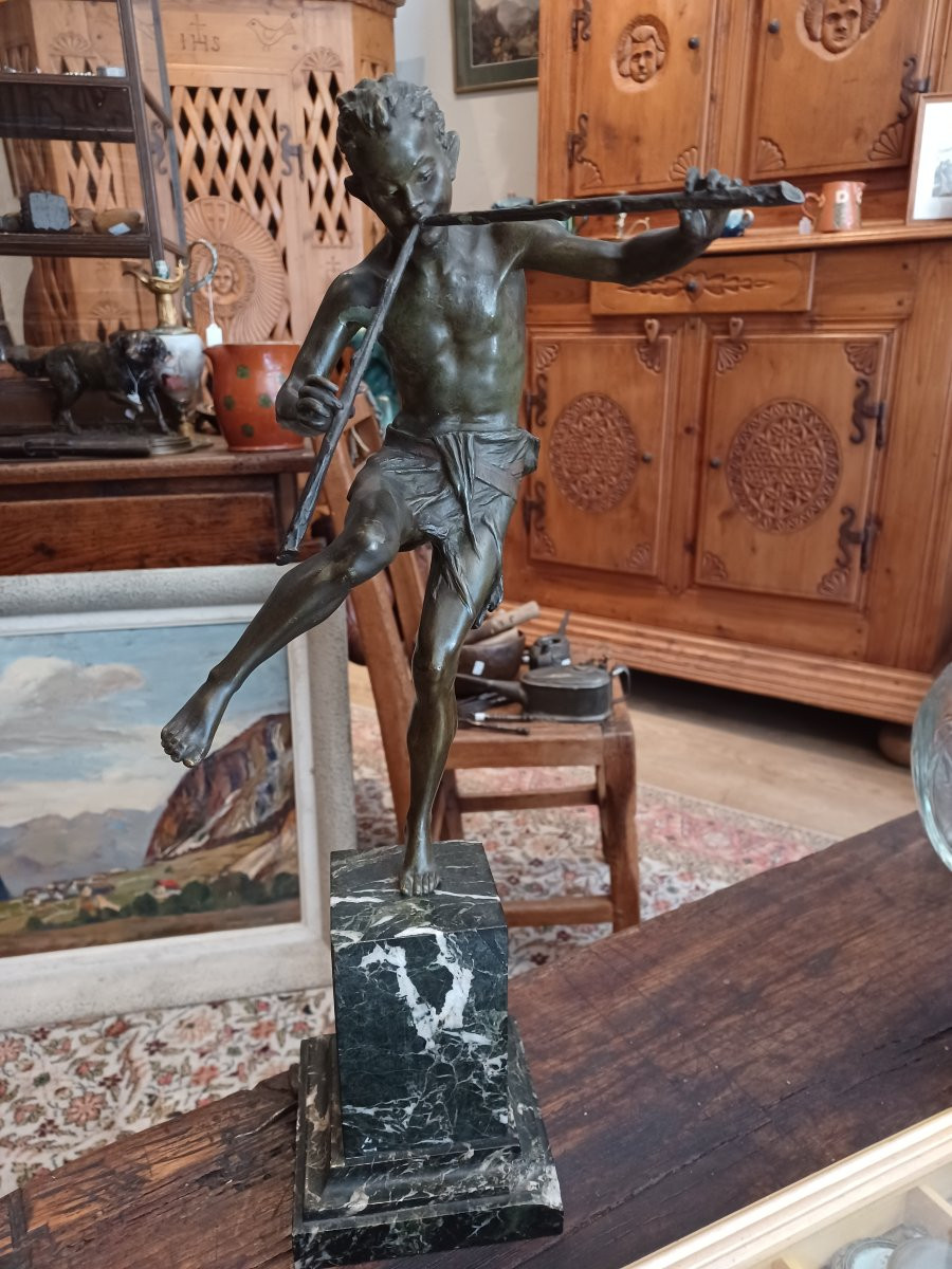 Sculpture Edouard DROUOT " Faune à la flute à 2 becs"-photo-2
