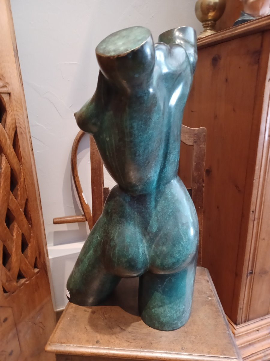 Sculpture buste de femme  , bronze à patine verte-photo-4