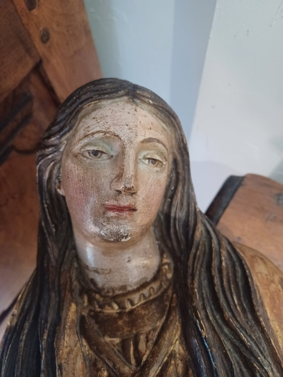 Large Gilded Wooden Statue Of The Virgin Mary, Late 18th And Early 19th Century-photo-3