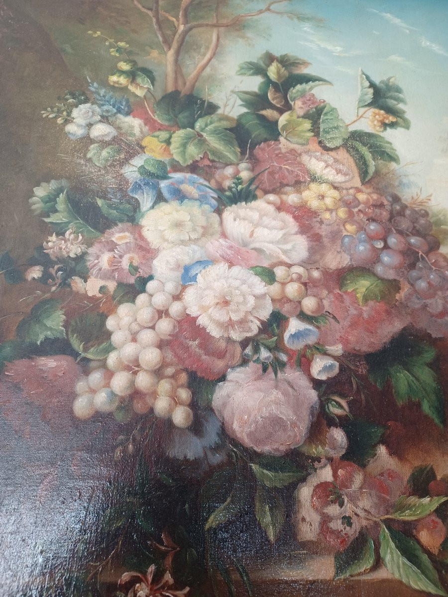 Tableau " Fleurs et Fruits" XIXème-photo-2