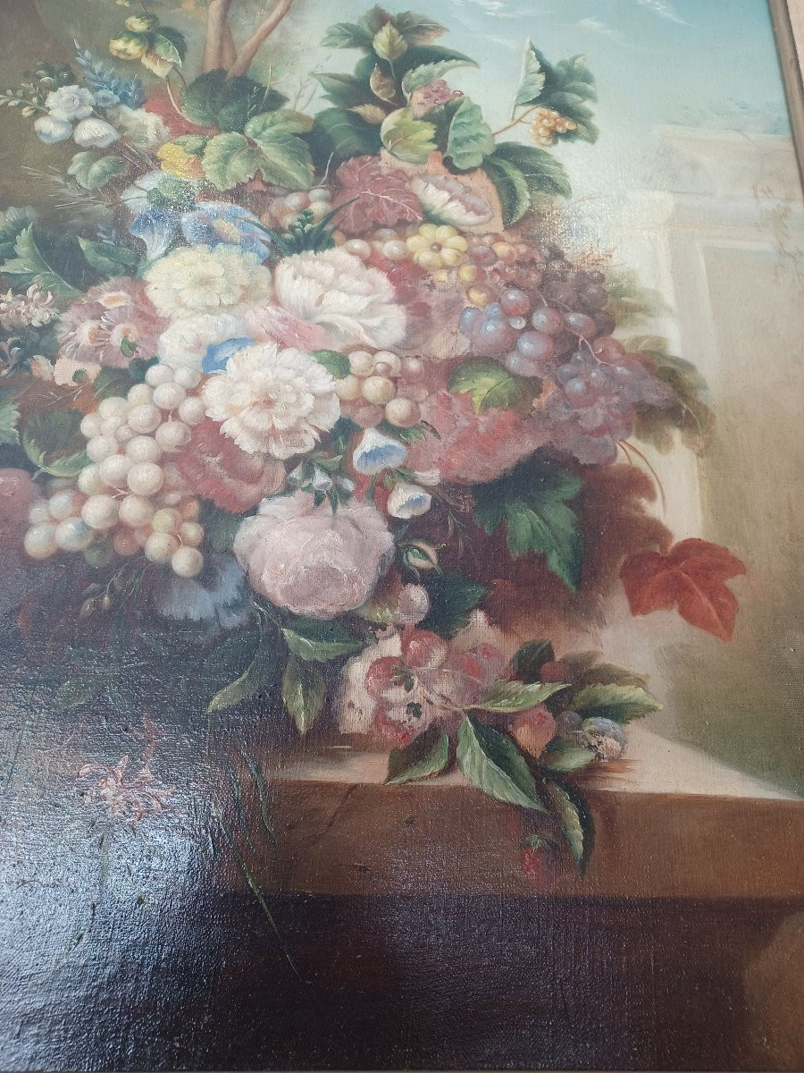Tableau " Fleurs et Fruits" XIXème-photo-3