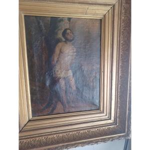 Tableau , XVIIIème , représentant homme dans un paysage 