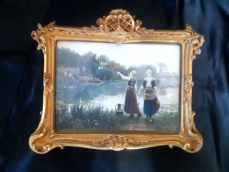 Ravissants Petits Cadres En Bois Doré Art Nouveau Cadre Pour Miniature Avec Lithographie De Ridgway Knight-photo-2