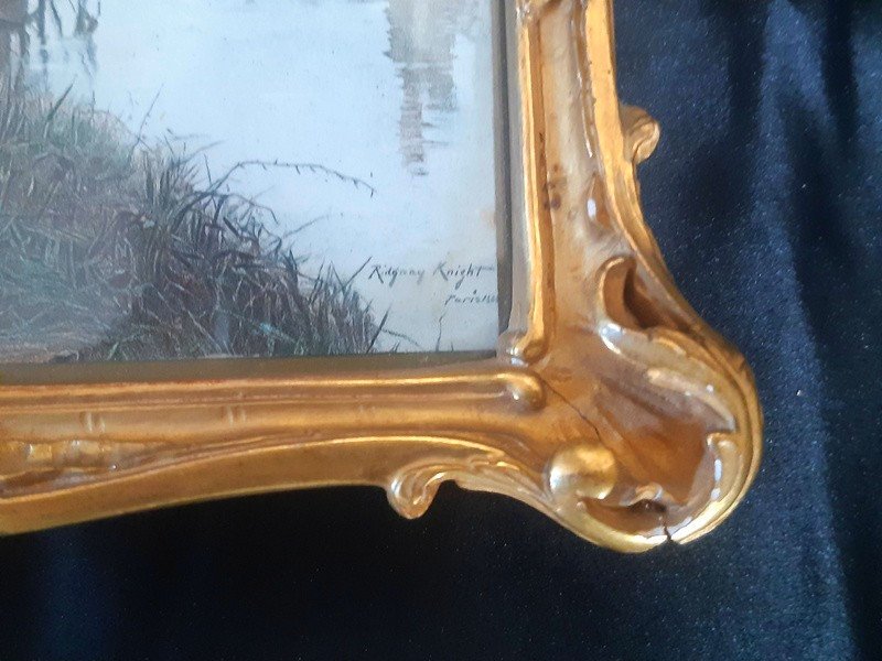 Lovely Small Frames In Golden Wood Art Nouveau Frame For Miniature With Lithography By Ridgway Knight-photo-5