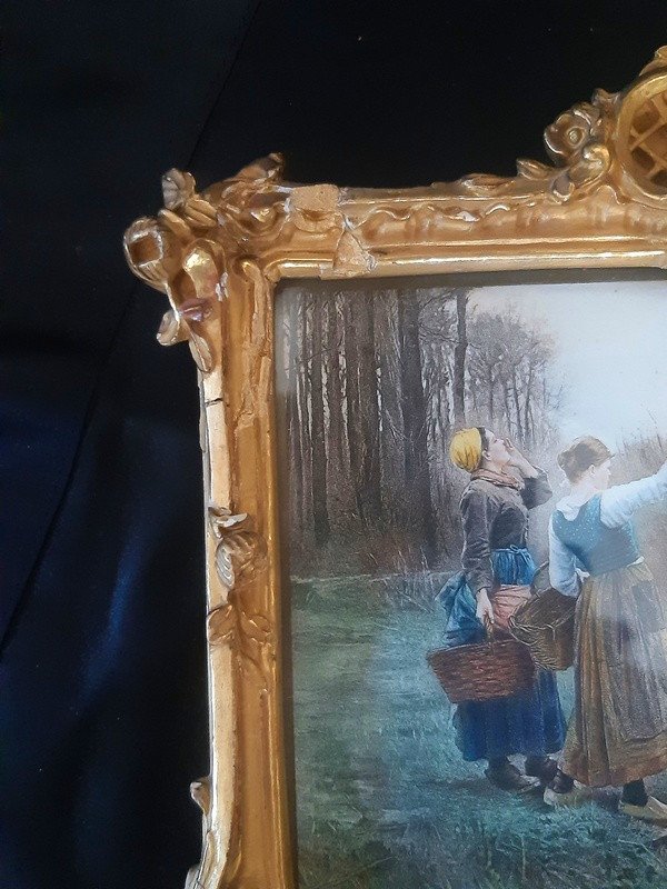 Ravissants Petits Cadres En Bois Doré Art Nouveau Cadre Pour Miniature Avec Lithographie De Ridgway Knight-photo-6