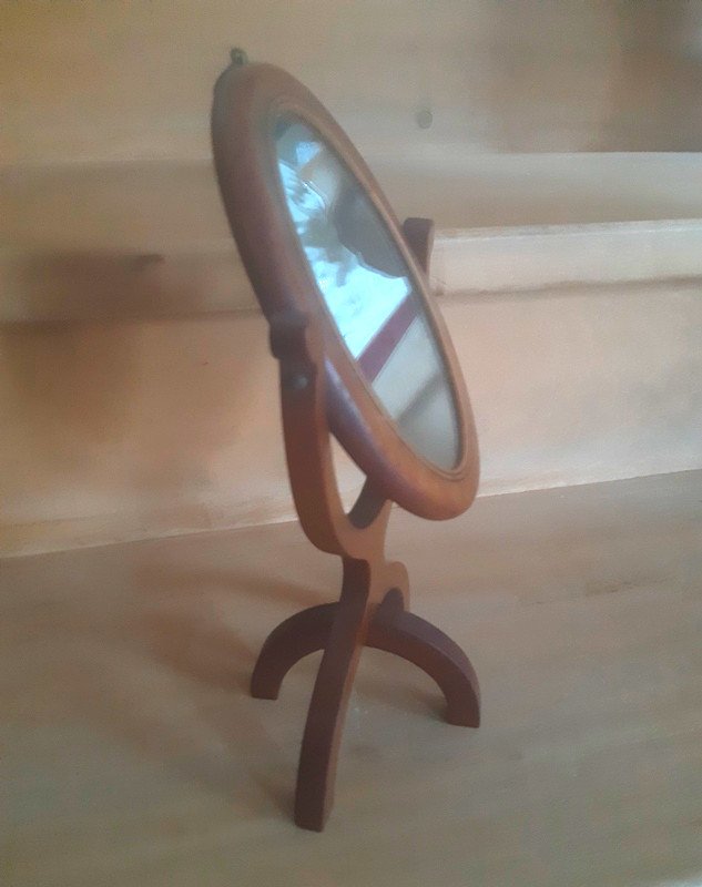 Lovely Oval Psyche Table Mirror In Mahogany Mercury Ice XIXth Century-photo-2