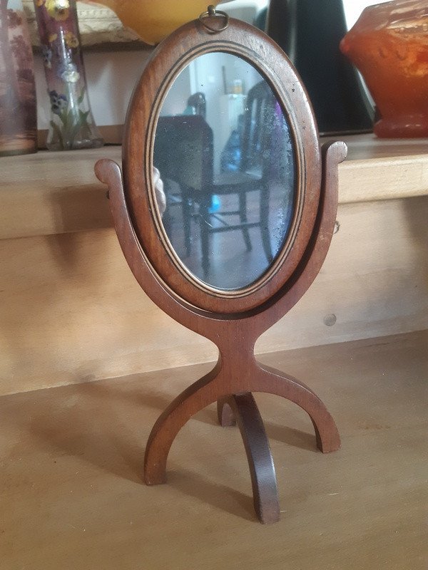 Lovely Oval Psyche Table Mirror In Mahogany Mercury Ice XIXth Century-photo-3