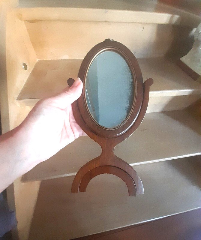 Lovely Oval Psyche Table Mirror In Mahogany Mercury Ice XIXth Century-photo-5