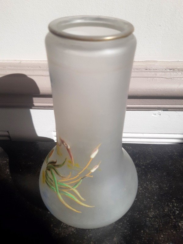 Legras Enameled Glass Vase With Aquatic Decor Art Nouveau Period Circa 1900-photo-4