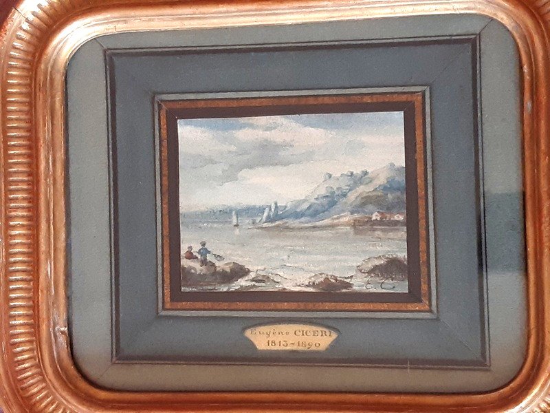 Eugène Cicéri (1813-1890) Lovely Animated Maritime Landscape In Watercolor-photo-3