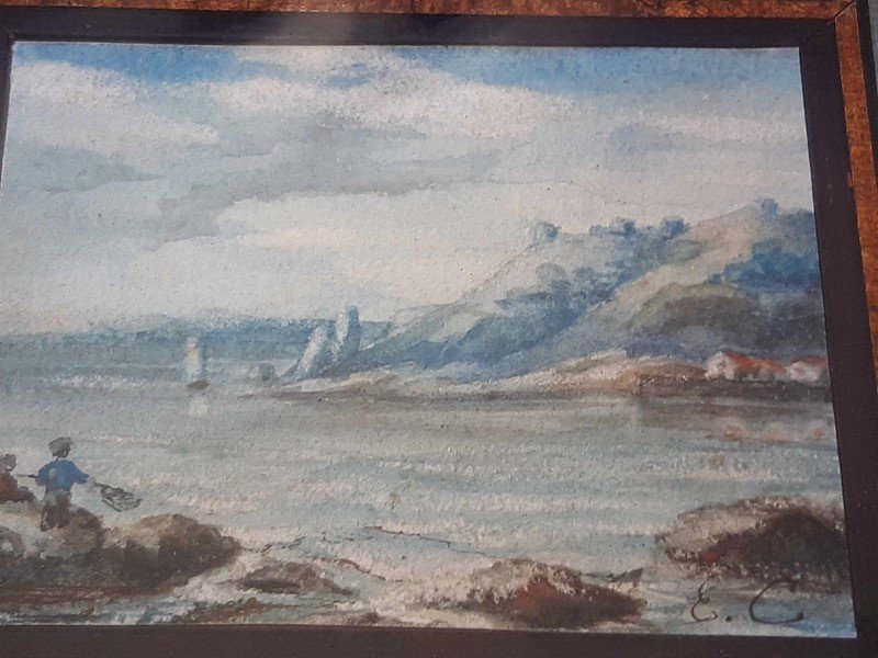 Eugène Cicéri (1813-1890) Lovely Animated Maritime Landscape In Watercolor-photo-2