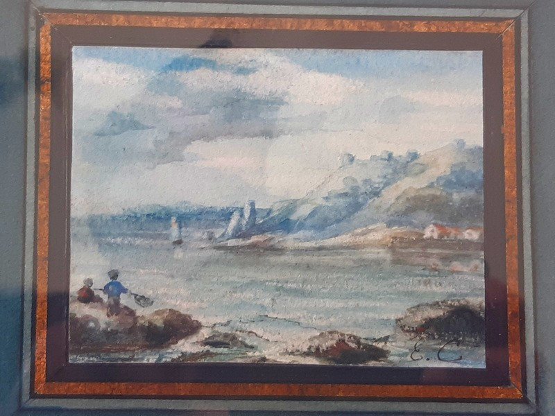 Eugène Cicéri (1813-1890) Lovely Animated Maritime Landscape In Watercolor-photo-5