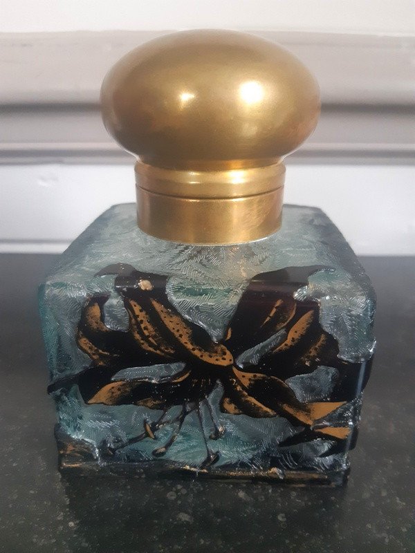Baccarat Crystal Inkwell With Tiger Lily Art Nouveau-photo-3